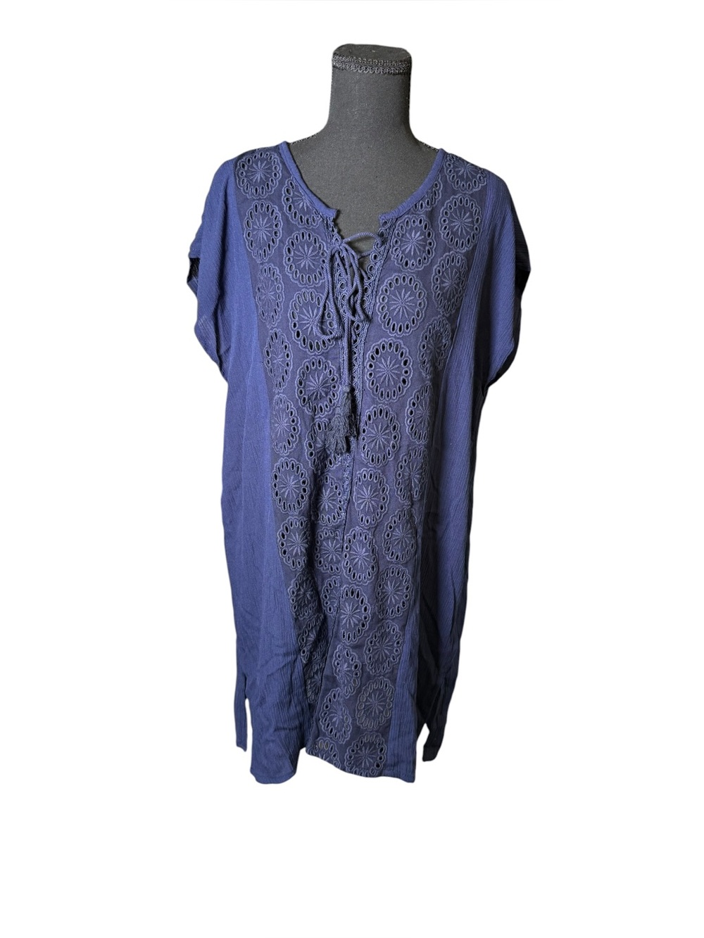 BOHOME dark navy blue crinkle tunic top Size L